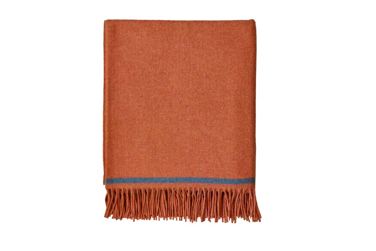 FOXFORD | Lambswool Throw DARA (Clementine/aqua stripe)